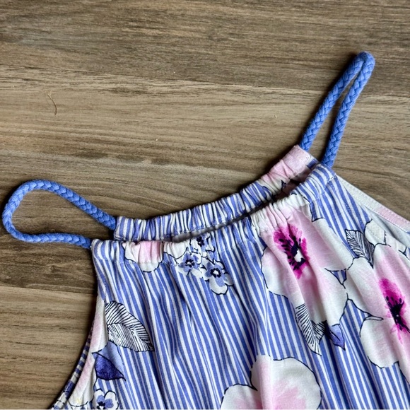 Rumi + Ryder Girls Maxi Dress Blue Stripe Floral Print Spaghetti Strap Size L - Picture 3 of 10